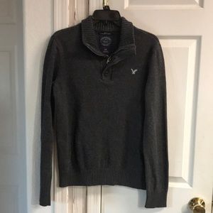 American Eagle Athletic Fit Gray Knit 3 Button Zip Sweater